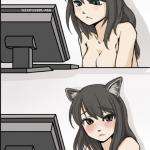 cat girl looking at computer