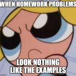WHEN HOMEWORK PROBLEMS; LOOK NOTHING LIKE THE EXAMPLES | image tagged in student life | made w/ Imgflip meme maker