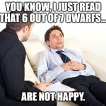 Shrink | YOU KNOW, I JUST READ THAT 6 OUT OF 7 DWARFS... ARE NOT HAPPY. | image tagged in shrink | made w/ Imgflip meme maker