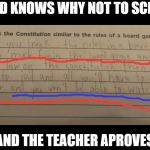 Priorities | THIS KID KNOWS WHY NOT TO SCREW UP; AND THE TEACHER APROVES | image tagged in priorities | made w/ Imgflip meme maker