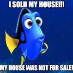 dory forgets | I SOLD MY HOUSE!!! MY HOUSE WAS NOT FOR SALE! | image tagged in dory forgets | made w/ Imgflip meme maker