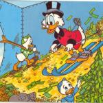 Scrooge McDuck Skiing on Money meme