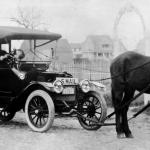 Horse pulling automobile
