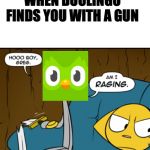 Raging Dink | WHEN DUOLINGO FINDS YOU WITH A GUN | image tagged in raging dink | made w/ Imgflip meme maker