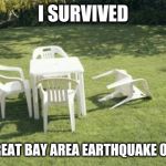 I survived | I SURVIVED; THE GREAT BAY AREA EARTHQUAKE OF 2019 | image tagged in i survived | made w/ Imgflip meme maker