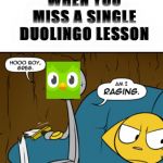 Raging Dink | WHEN YOU MISS A SINGLE DUOLINGO LESSON | image tagged in raging dink | made w/ Imgflip meme maker