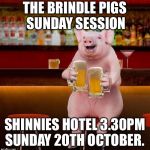 beerpig | THE BRINDLE PIGS   SUNDAY SESSION; SHINNIES HOTEL 3.30PM SUNDAY 20TH OCTOBER. | image tagged in beerpig | made w/ Imgflip meme maker