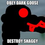 Dark Goose face | OBEY DARK GOOSE; DESTROY SHAGGY | image tagged in dark goose face | made w/ Imgflip meme maker