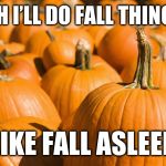 Fall things | YEAH I’LL DO FALL THINGS... LIKE FALL ASLEEP | image tagged in fall things,fall asleep,funny,memes,pumpkins,autumn | made w/ Imgflip meme maker