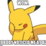 Pikachu Facepalm | WOW. NOBODY NOTICED ME AT ALL | image tagged in pikachu facepalm | made w/ Imgflip meme maker