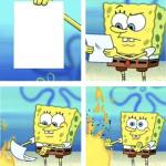 Spongebob burning paper meme