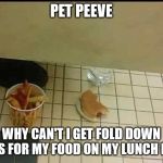 bathroom | PET PEEVE; WHY CAN'T I GET FOLD DOWN TABLES FOR MY FOOD ON MY LUNCH BREAK | image tagged in bathroom | made w/ Imgflip meme maker