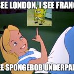 Alice | I SEE LONDON, I SEE FRANCE; I SEE SPONGEBOB UNDERPANTS | image tagged in alice | made w/ Imgflip meme maker