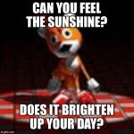 Tails Doll | CAN YOU FEEL THE SUNSHINE? DOES IT BRIGHTEN UP YOUR DAY? | image tagged in tails doll,memes | made w/ Imgflip meme maker