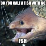 Happy Eel | WHAT DO YOU CALL A FISH WITH NO EYES? FSH | image tagged in happy eel | made w/ Imgflip meme maker