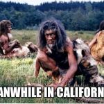 caveman | MEANWHILE IN CALIFORNIA... | image tagged in caveman | made w/ Imgflip meme maker