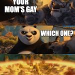 Kung Fu Panda counterpt | YOUR MOM'S GAY; WHICH ONE? | image tagged in kung fu panda counterpt | made w/ Imgflip meme maker