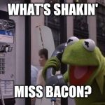 That moment when you stop encouraging your boyfriend to "be more spontaneous". | WHAT'S SHAKIN'; MISS BACON? | image tagged in kermit phone,spontaneous,boyfriend,girlfriend,pickup lines | made w/ Imgflip meme maker