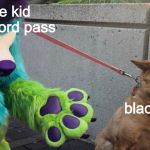 Furry scaring dog | White kid with n word pass; black kids | image tagged in furry scaring dog | made w/ Imgflip meme maker