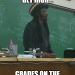 Rasta Science Teacher | LETS ALL GET HIGH... GRADES ON THE FINALS, K GUYS? | image tagged in memes,rasta science teacher | made w/ Imgflip meme maker