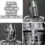 Time for a crusade | FORTNITE: GETS MORE PLAYERS THAN MINECRAFT AFTER THEY RELEASE CHAPTER TWO | image tagged in time for a crusade | made w/ Imgflip meme maker