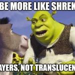 SHREK & ONIONS | BE MORE LIKE SHREK; HAVE LAYERS, NOT TRANSLUCENT SKIN. | image tagged in shrek  onions | made w/ Imgflip meme maker
