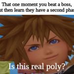 Second boss phase be like | That one moment you beat a boss, but then learn they have a second phase; Is this real poly? | image tagged in is this real poly | made w/ Imgflip meme maker