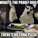 Robin Husky | WHAT'S THE PROB? DOG? THERE'S NO TUNA PIZZA! | image tagged in robin husky | made w/ Imgflip meme maker