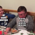 Chocking Child | MY OLDER BROTHER; ME GETTING BEAT AT TIC TAC TOE FOR THE 12TH TIME IN A ROW. | image tagged in chocking child | made w/ Imgflip meme maker