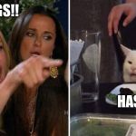 Crying Woman vs Cat | HASTINGS!! HASTINKS!! | image tagged in crying woman vs cat | made w/ Imgflip meme maker