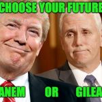Trump & Pence | CHOOSE YOUR FUTURE PANEM         OR        GILEAD | image tagged in trump  pence | made w/ Imgflip meme maker