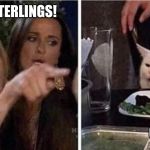 lady yelling at confused cat | ITS CHITTERLINGS! CHITLINS | image tagged in lady yelling at confused cat | made w/ Imgflip meme maker