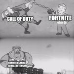 Fallout Boi | CALL OF DUTY; FORTNITE; COUNTER STRIKE : GLOBAL OFFENSIVE; FORTNITE | image tagged in fallout boi | made w/ Imgflip meme maker