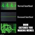 Heartbeat meme | MOM CATCHES YOU MAKING MEMES | image tagged in heartbeat meme,heartbeat rate,mom,funny,memes,fun | made w/ Imgflip meme maker