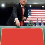 Trump points at sign