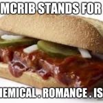 Return of mcr | MCRIB STANDS FOR; MY . CHEMICAL . ROMANCE . IS . BACK | image tagged in mcrib,mcr | made w/ Imgflip meme maker