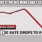 F... For Now | PEWDS STOP HIS MINECRAFT SERIES; LIFE | image tagged in suicide rates drop | made w/ Imgflip meme maker