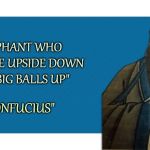 Confucius | "ELEPHANT WHO FLY PLANE UPSIDE DOWN HAVE BIG BALLS UP"; "CONFUCIUS" | image tagged in confucius | made w/ Imgflip meme maker