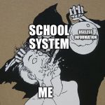 Grim Reaper | USELESS INFORMATION; SCHOOL SYSTEM; ME | image tagged in grim reaper | made w/ Imgflip meme maker