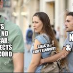 Distracted girlfriend  | GUYS WITH NO JOB, CAR, PROSPECTS & A RECORD; NA & AA; GIRLS IN EARLY RECOVERY | image tagged in distracted girlfriend | made w/ Imgflip meme maker