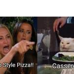 Woman v cat Chicago Style Pizza