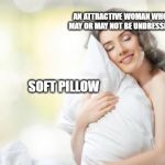 Soft Pillow | AN ATTRACTIVE WOMAN WHO MAY OR MAY NOT BE UNDRESSED; SOFT PILLOW | image tagged in soft pillow,beautiful woman,bed,bedroom,memes | made w/ Imgflip meme maker