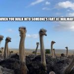 Disapproving stares | WHEN YOU WALK INTO SOMEONE'S FART AT WALMART | image tagged in disapproving stares | made w/ Imgflip meme maker