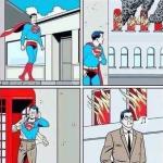 Superman burning building meme