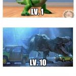 t rex | LV. 1; LV. 10; LV. 100 | image tagged in t rex | made w/ Imgflip meme maker
