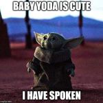 Baby Yoda | BABY YODA IS CUTE; I HAVE SPOKEN | image tagged in baby yoda,mandalorian | made w/ Imgflip meme maker