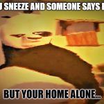 ... | WHEN YOU SNEEZE AND SOMEONE SAYS BLESS YOU; BUT YOUR HOME ALONE... | image tagged in memes | made w/ Imgflip meme maker