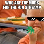 What??? | WHO ARE THE MODS FOR THE FUN STREAM? | image tagged in memes,funny,what,guess who | made w/ Imgflip meme maker