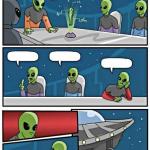 Boardroom meeting alien
