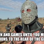 Mad Max Road Warrior | IT'S ALL FUN AND GAMES UNTIL YOU MOUNT TWO GRAPESHOT CANNONS TO THE REAR OF THE GETAWAY VEHICLE... | image tagged in mad max road warrior | made w/ Imgflip meme maker